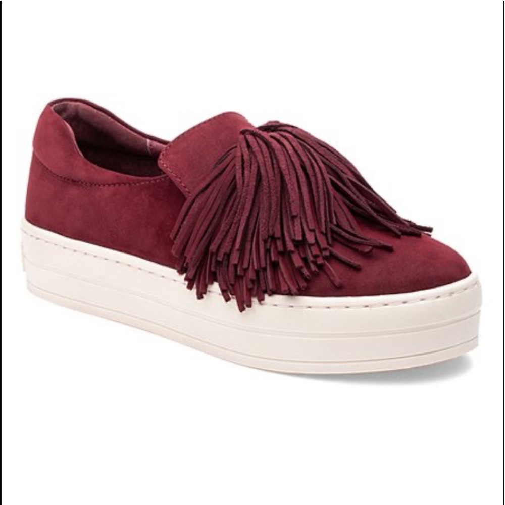J/Slides Burgundy Hope Fringe Sneakers Size 6